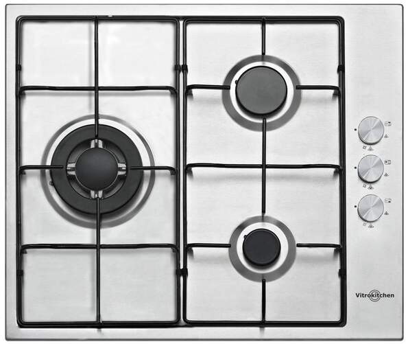 Encimera de gas Vitrokitchen EN630LIB - 3 fuegos, Gas Butano, Inox