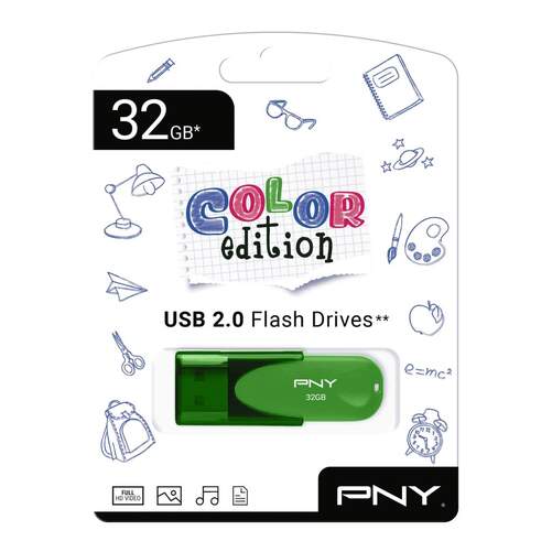 Memoria USB PNY Edici&oacute;n Verde - 32 GB, 25 mb/s lectura, 8 mb/s escritura, USB 2.0