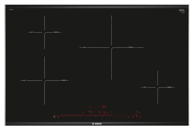 Placa Inducción Bosch PIE875DC1E - 80cm, 4 Zonas (1 Gigante 28cm), 17 Niveles, Función Sprint