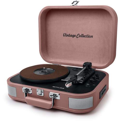 Giradiscos estéreo Muse MT-201BPT Rosa - Bluetooth, 3 velocidades. USB, toma auriculares