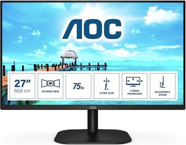 Monitor AOC 27B2H - 27" Full HD, W-LED IPS, 75Hz, Flicker free, HDMI, VGA