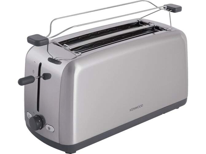 Tostador Kenwood TTM470 - 1500W, 2 Ranuras Largas, Hasta 4 Panes, Rejilla, Acero Inox