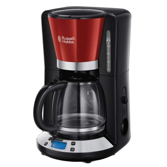 Cafetera Russell Hobbs 2403156 de goteo colours plus 15 tazas jarra cristal soporte filtro cuchara medidora pantalla lcd programable negro y rojo 10 1100 w 1.25 1.5l 24h