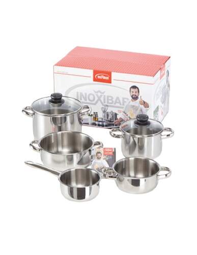 Batería Cocina Inoxibar - Forma Acero, 5 Cuerpos + 3 Tapas, Cristal, Inox