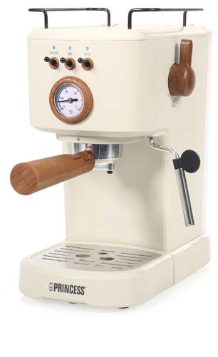 Cafetera Princess 249430 Express Beige - 1100 W, 20 bares, 2 tazas a la vez, caf&eacute; y espuma leche