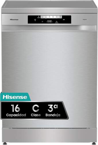 Lavavajillas Hisense HS643C90X - 16 servicios, Clase C, tercera bandeja, 44 dB, Total Aquastop, Inox