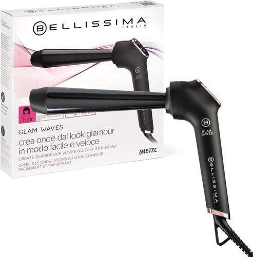 Rizador Bellissima Glam WavesConica - Cerámica y Queratina, Negro, Oro rosa