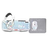 Kit Gaming NASA  Teclado, Ratón y Alfombrilla - Teclado RGB 105 teclas, Alámbrico, Blanco
