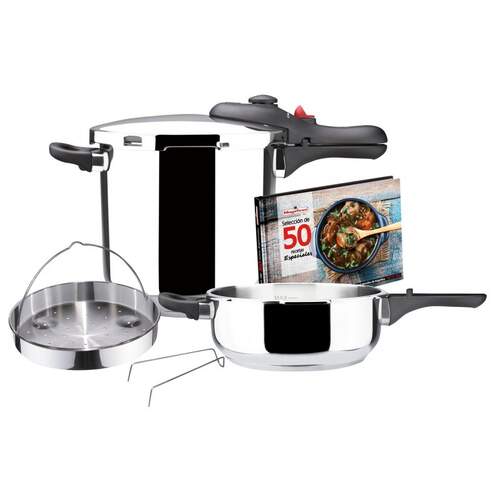 Set Olla a presión Rápida Magefesa DB - 3 + 6 L, Cestillo+ Recetario, Inox