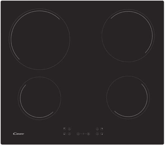 Placa vitrocerámica Candy CH64CCB - 4 fuegos, 1200 W, Táctil, Negro