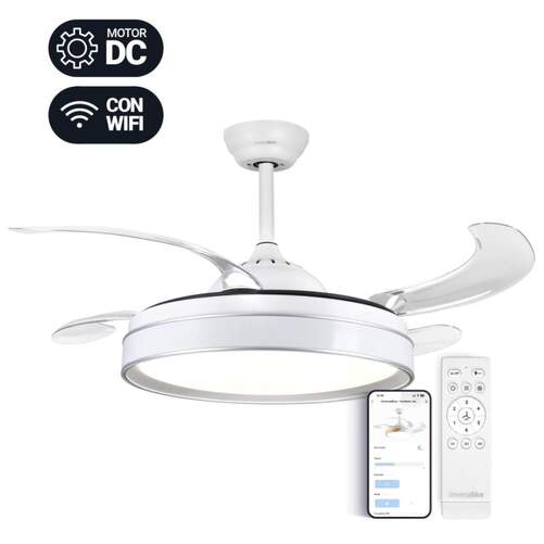 Ventilador Techo UniversalBlue Nasim 7048WX - Aspas retr&aacute;ctiles, DC, Wifi, Blanco