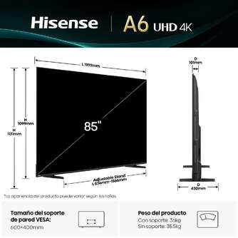 TV HISENSE 85%%%quot; 85A6Q UHD SMART TV DOLBYVISION DTSX