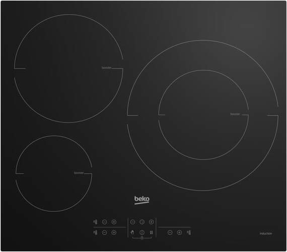 Placa Inducción Beko HII63205MT - 3 Zonas (1 doble de 32 cm), 7200W, 9 Potencias