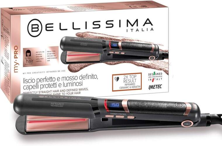 Plancha Pelo Bellissima Creativity Infrared -  11 Temperaturas, Hasta 230º C, Negro, Rosa