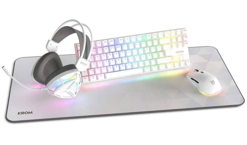 Pack Teclado, Rat&oacute;n, Alfombrilla y auriculares Krom Klass Blanco - Inal&aacute;mbrico, compatible Windows