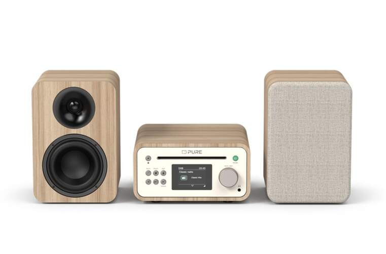 Cadena Pure Classic Stereo Mini - Blanco/madera, Reproductor CD, Radio DAB+ y FM, Bluetooth, USB