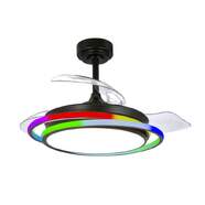 Ventilador Techo CristalRecord Antila Mini - 45 W, Retráctiles, Temporizador, Led RGB, Negro