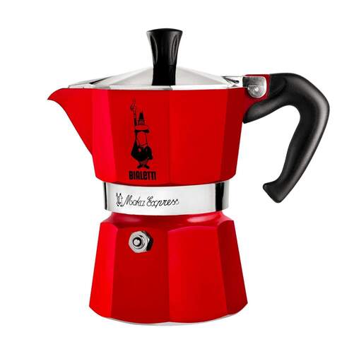 Cafetera Italiana Bialetti Moka Express - Aluminio, 3 Tazas, Rojo