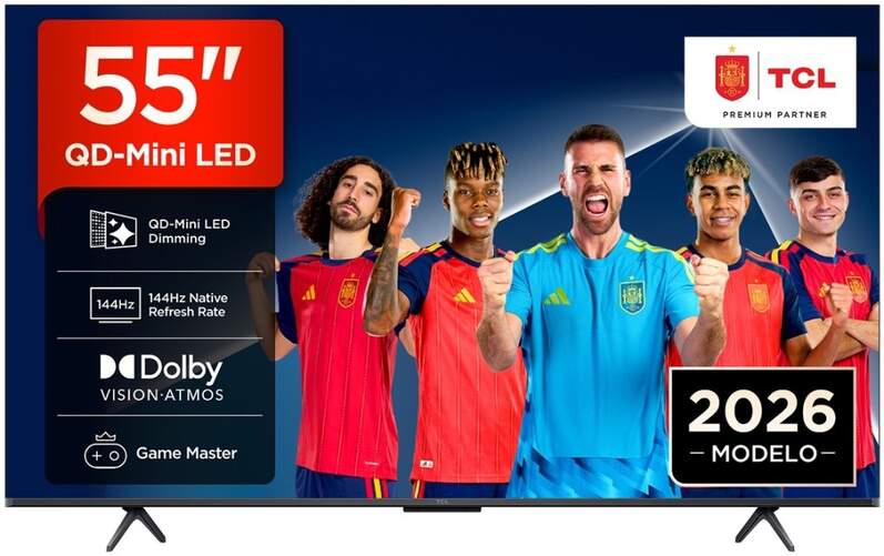 TV TCL 55" QLED 55P8L - 4K Ultra HD, MiniLED, Google TV, 144 Hz, altavoces 30W, HDR10+