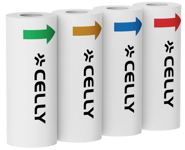 Papel t&eacute;rmico Celly Adhesivo - 4 rollos, verde y azul