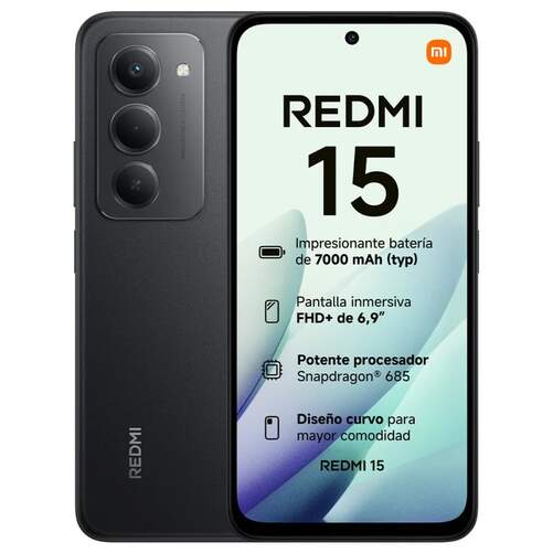 Xiaomi Redmi 15 NFC 6/128 GB Negro - 6,9", Android 15, 7000 mAh, Cámara doble 50 MP