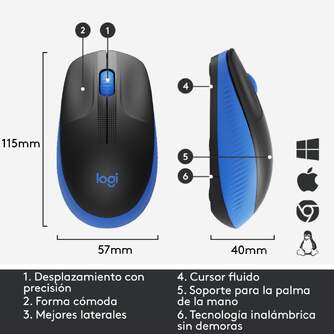 RATON LOGITECH M190 INALAMBRICO AZUL AMBIDIESTRO