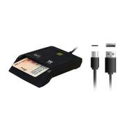 Lector DNI Electr&oacute;nico Woxter - Incluye Adaptador USB-C a USB A, Plug and Play, Negro