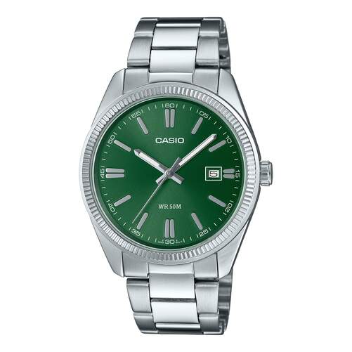 Reloj Casio Collection Hombre MTP-1302PD-3AVEF - Esfera analógica verde, carcasa y correa plateadas
