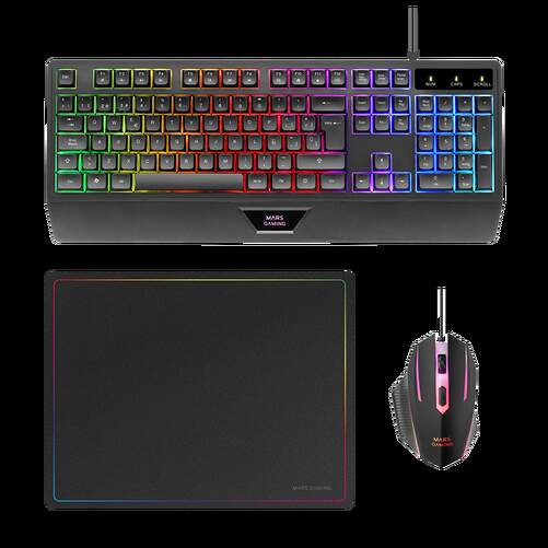 Pack Gaming 3en1 MCP124 MARS GAMING - Teclado H-Mech, Rat&oacute;n RGB switches HUANO, Alfombrilla