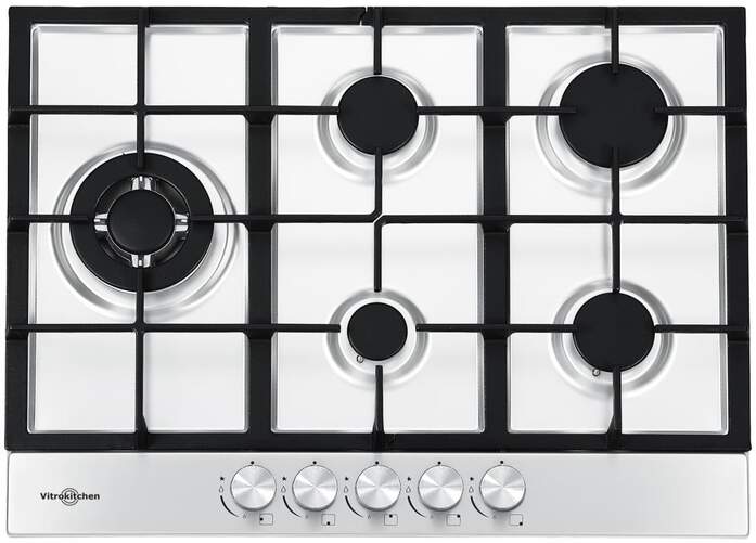 Encimera de gas Vitrokitchen EN73IB - 5 fuegos, 70 cm, Gas Butano, Inox