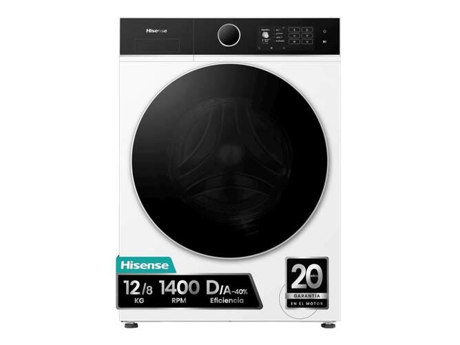 Lavasecadora Hisense WD5I1245BWR - 12/8 kg, 1400 rpm, Clase A-40%/D, Autodosificaci&oacute;n, Wifi, Blanco