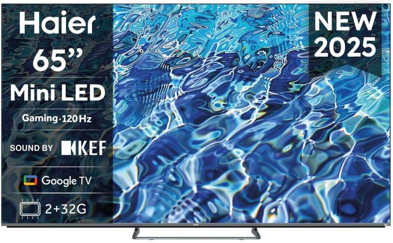 TV Haier 65" MiniLED H65M80FUX - 4K Ultra HD, Google TV, Peana central, Dolby Atmos 50W, HDR10