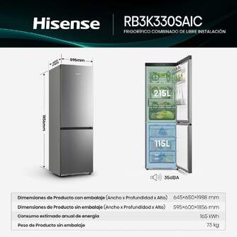 FRICOM. HISENSE RB3K330SAIC 186x60 INOX KFIT METAL
