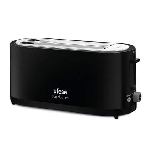 Tostador Ufesa TT7475 Duo Plus Neo - 1400W, 2 Ranuras Largas, 7 Ajustes Tostado, 3 Funciones, Negro