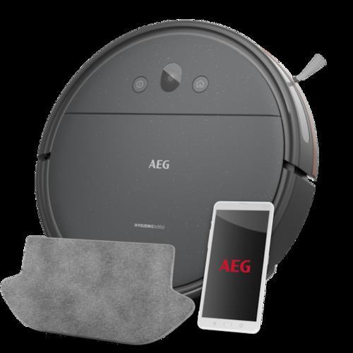 Aspiradora Robot AEG AR61UW1DG Hygienic  - Cámara, Mopa, 72 dB, Negro, Gris
