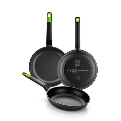 Lote Sartenes BRA A841202 - 20-24-28 cm, Grosor fondo 4&#39;5 mm, Apto Lavavajillas, Negro, Verde