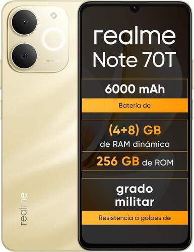 Realme Note 70T 4/256 GB Dorado - 6,74", carga rápida con 6000 mAh, 50+13 MP, Bluetooth 5.4