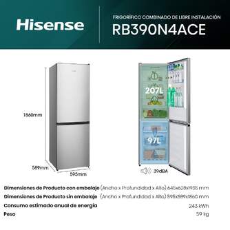FRICOM. HISENSE RB390N4ACE 186x60 NF INOX