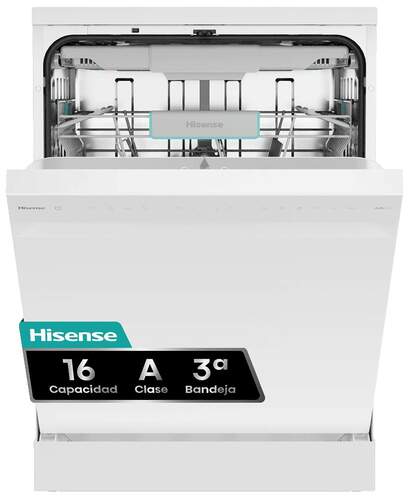 Lavavajillas Hisense HS663A90WUK - 7 programas, 16 servicios, tercera bandeja, 44 dB, Blanco