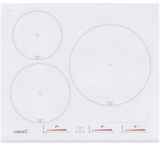 Placa Inducción Cata INSB 6003 WH Blanca - 3 Zonas (1 de 30cm), 60cm, 3 Funciones, 9 Niveles, 7.100W