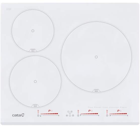 Placa Inducción Cata INSB 6003 WH Blanca - 3 Zonas (1 de 30cm), 60cm, 3 Funciones, 9 Niveles, 7.100W