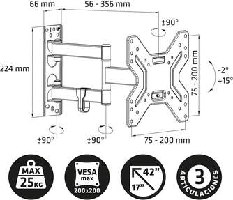 SOPORTE TV ENGEL AC0591E EXTENSIBLE 17%%%quot;-42%%%quot; 25KG