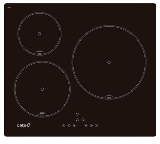 Placa Inducción Cata 08063121 - 3 Zonas, 9 Potencias, 5300 W, Negro