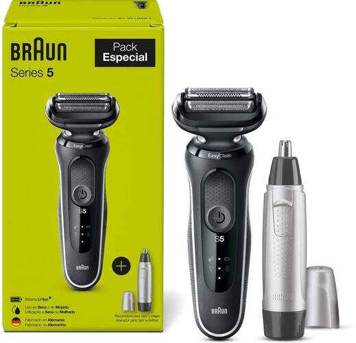 Afeitadora Braun 51W100 Serie 5 + Pack en 10 - Autonomía 50 min, Mojado y Seco, Negro