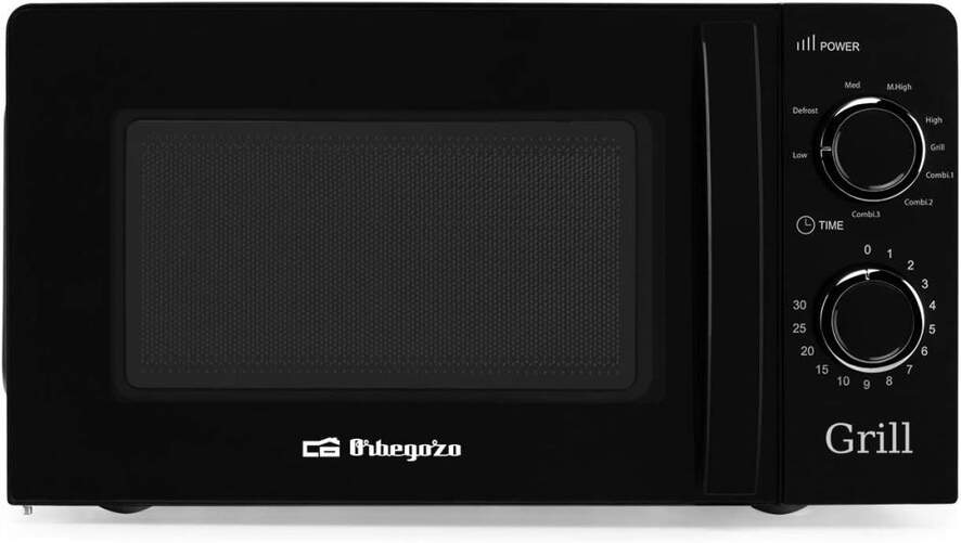 Microondas Orbegozo MIG2131 - 20 Litros, 700W+Grill, 5 Potencias, 3 Funciones, Temporizador, Negro