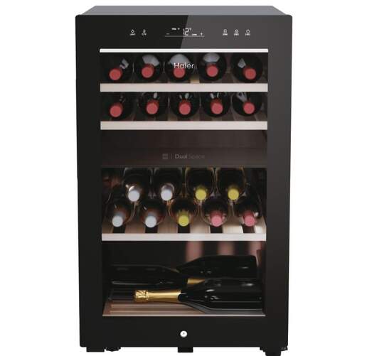 Vinoteca Haier HWS42GDAU1 - Clase G, 42 Botellas, 2 Zonas, Air Flow, Cristal Anti-UV, WiFi