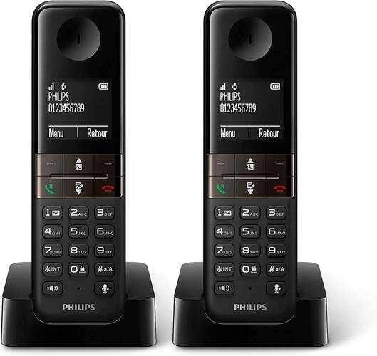 Teléfono inalámbrico Philips D4702B/34 Duo - 50 Contactos, Rellamada, 50 Registros, Bloqueos