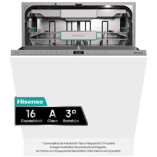 Lavavajillas Integrable HIsense HV16A - 60 cm, Clase A-10%, Capacidad 16 Servicios, tercera bandeja