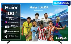 TV Haier 100" MiniLED H100S90FUX - UHD Google TV, Dolby Atmos, Sonido KEF, Gaming 144Hz, Negro