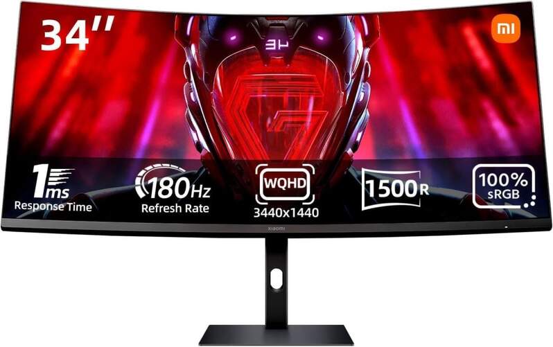 Monitor curvo 34" Xiaomi G34WQI Gaming - Wide Quad HD, 1 ms respuesta, 180 Hz, DisplayPort y HDMI